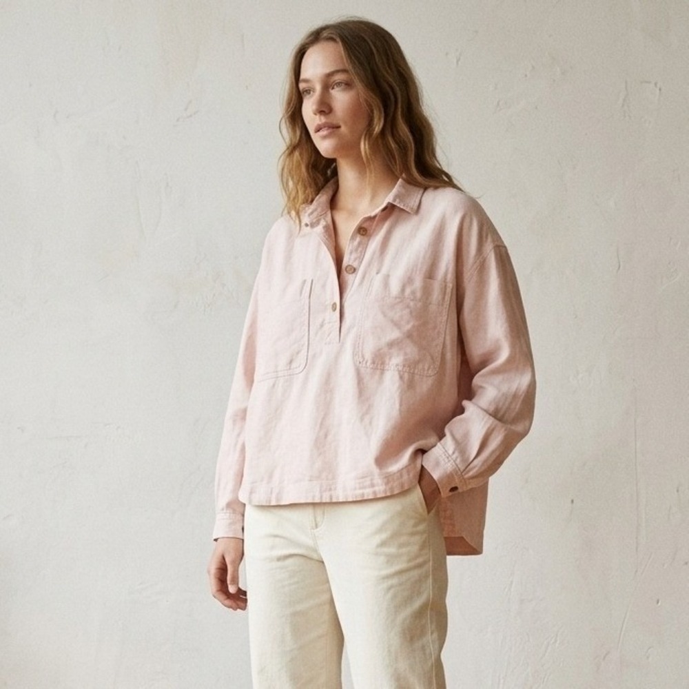 Everlane Womens Popover Top Large Pink Organic Cotton Utility Minimalist